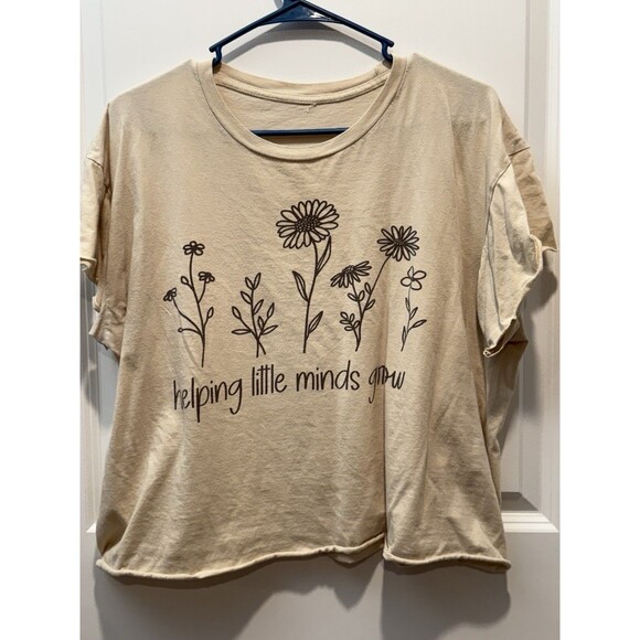 Unbranded Tops - Womens Graphic T Shirt Helping Little Minds Grow XL Floral Print Short SCream XL